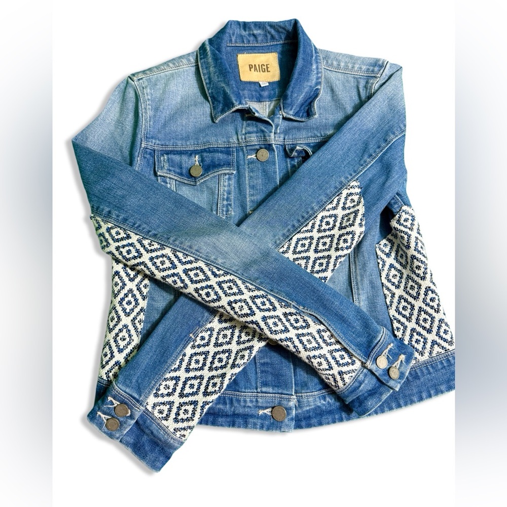 PAIGE Women's Vermont Denim Jacket with Woven Insert Embellishment